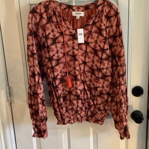 Artistic Tie-Dye Blouse in Coral and Black- Anthropologie